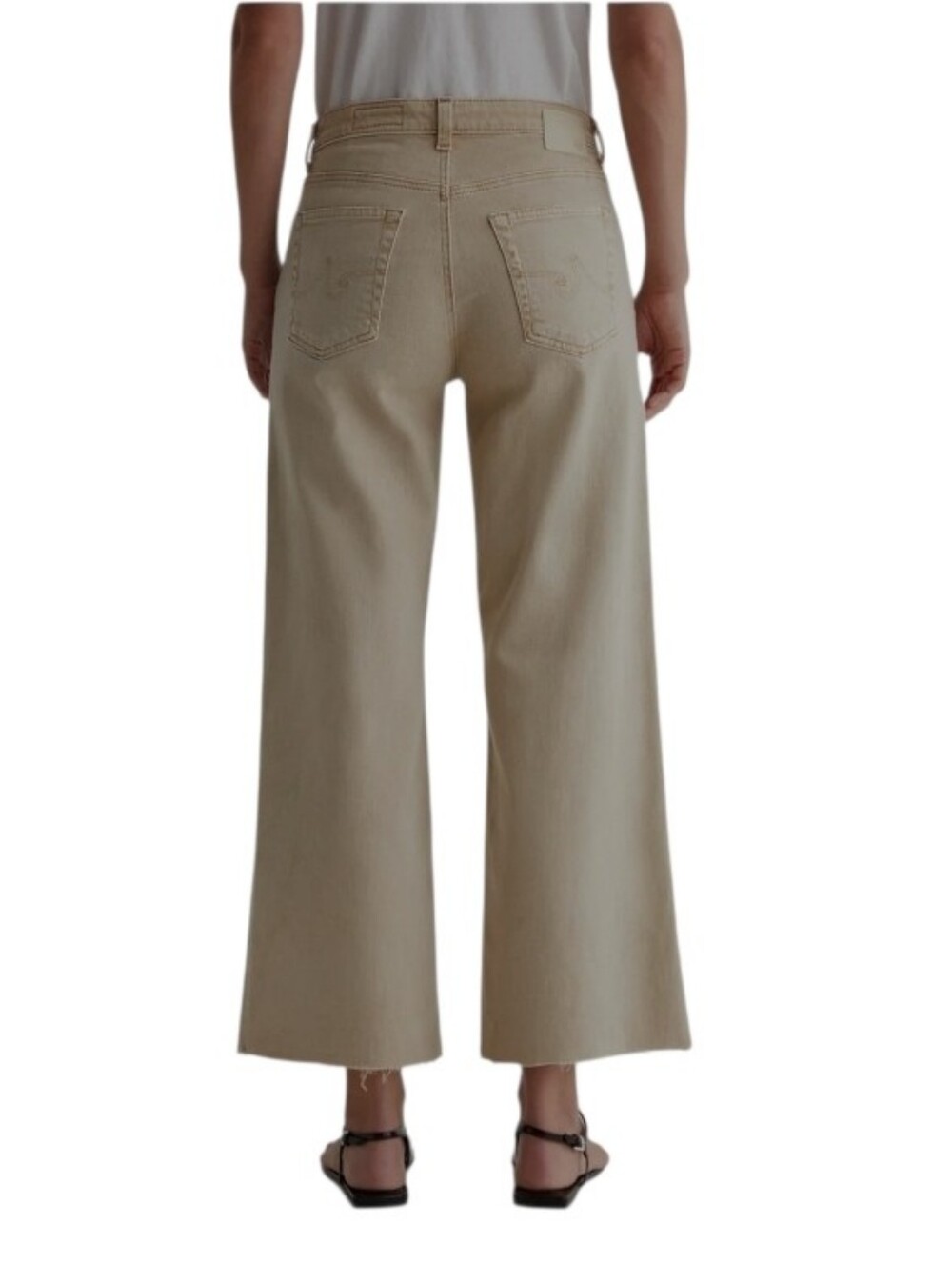 AG Saige Wide Leg Crop Raw Hem in Sulfur Pumice Neurtal Cream Off-white Waist 28